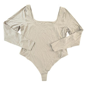 NWT Lululemon Bodysuit Nulu Square-Neck Long-Sleeve Beige Sheer Oak Sz. XL